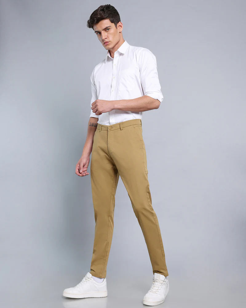 Mustard Brown Stretch Cotton Chinos