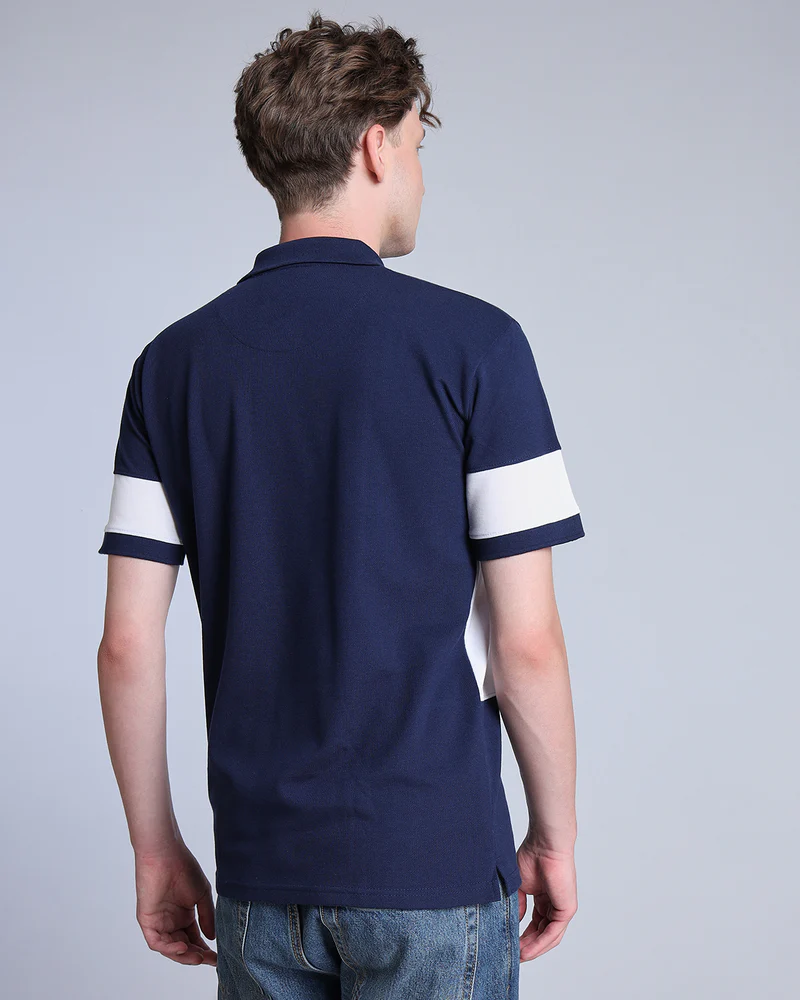 NavyBlue With White Pique Pima Designer T-Shirt - Image 2