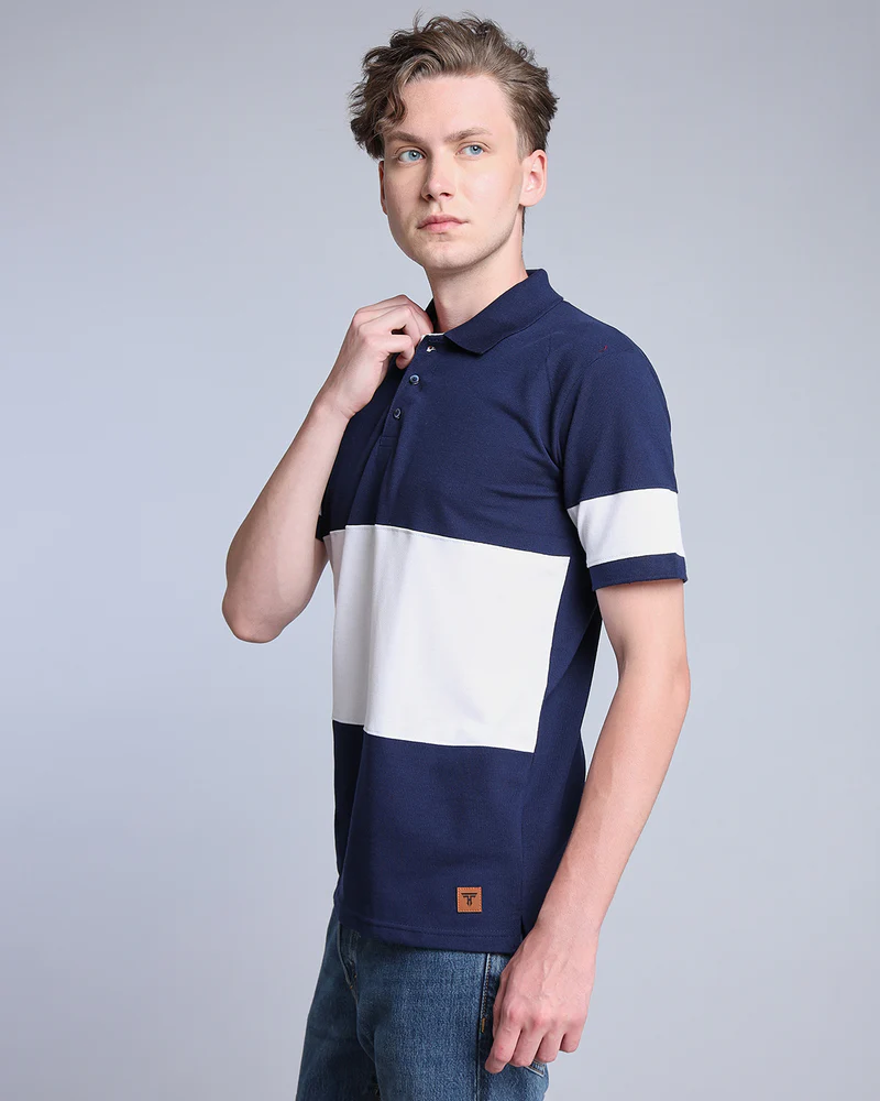 NavyBlue With White Pique Pima Designer T-Shirt - Image 3