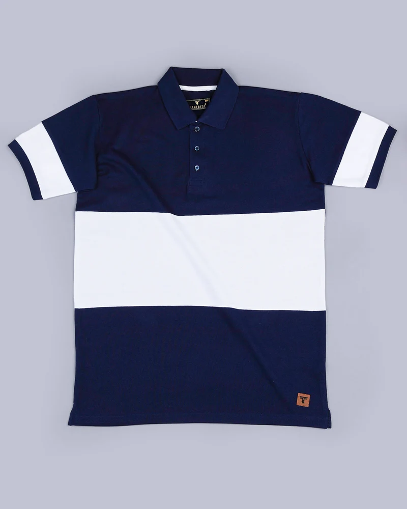 NavyBlue With White Pique Pima Designer T-Shirt - Image 8