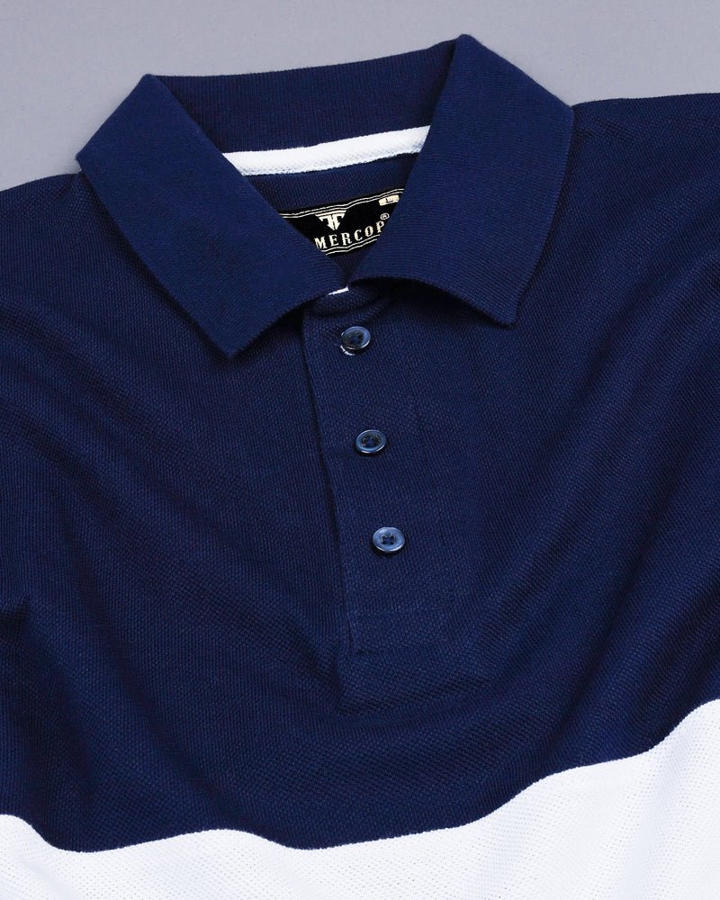 NavyBlue With White Pique Pima Designer T-Shirt - Image 6