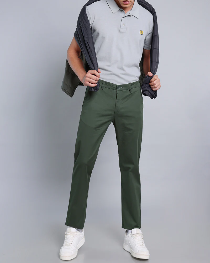 Dark Olive Green Stretch Cotton Chinos