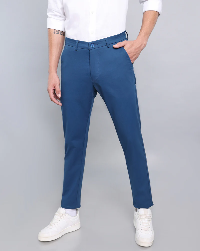 Indigo Blue Stretch Cotton Chinos - Image 3