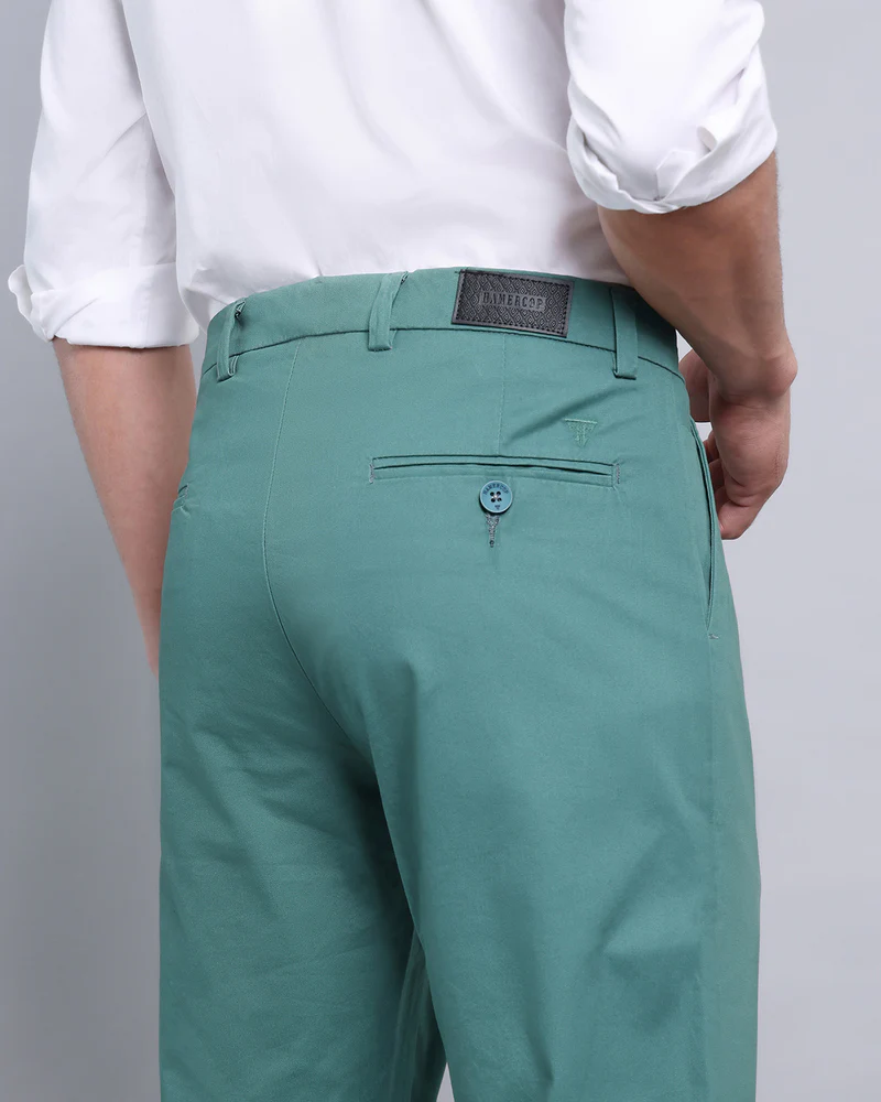 Teal Green Stretch Cotton Chinos - Image 2
