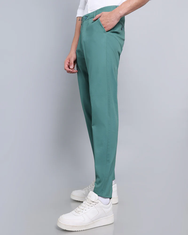 Teal Green Stretch Cotton Chinos - Image 3