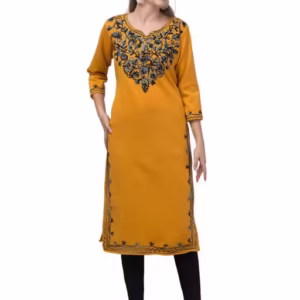 Fleece Embroidered Kurti, woolen kurti