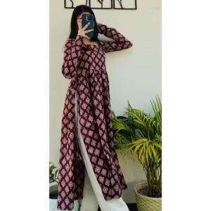 Full Sleeve Maroon Nyra Cut Long Kurti