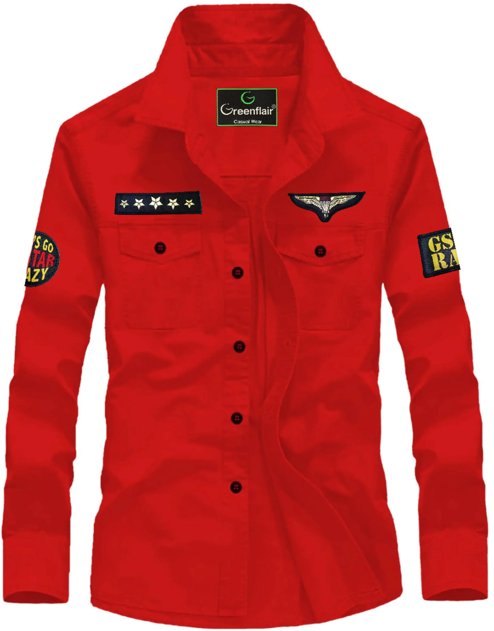 Greenflair Cotton Blend Regular Fit Applique Full Sleeves Men's Casual Shirt - Red ( Pack of 1 ) - Image 3