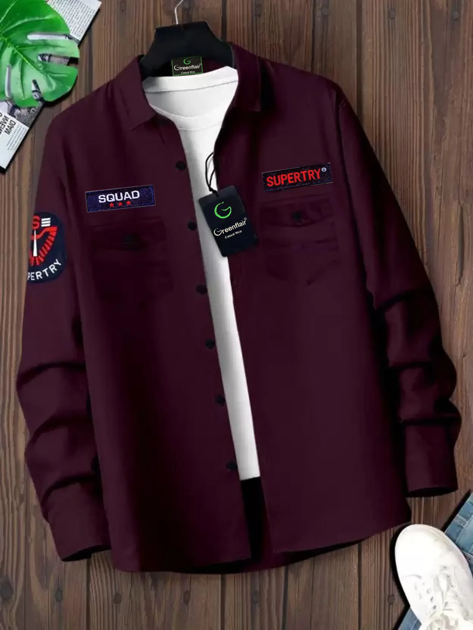 Greenflair Cotton Blend Regular Fit Applique Full Sleeves Men’s Casual Shirt – Maroon ( Pack of 1 )