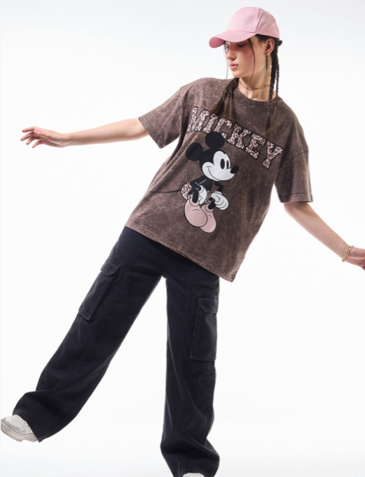 Mickey Mouse Graphic Print Drop-Shoulder Sleeves Pure Cotton Oversized T-shirt - Image 2
