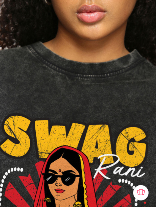 Women Black Swag Rani Graphic Printed Oversized Acid Wash T-shirt