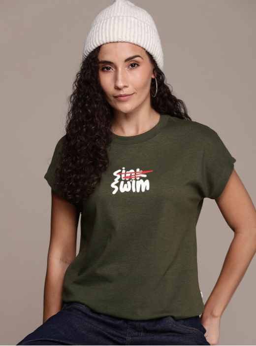 The Life Co. Typography Printed Extended Sleeves Easy Boxy T-shirt