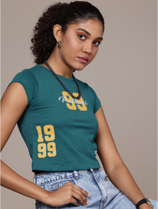 The Life Co. Typography Printed Cap Sleeves Slim Fit T-shirt