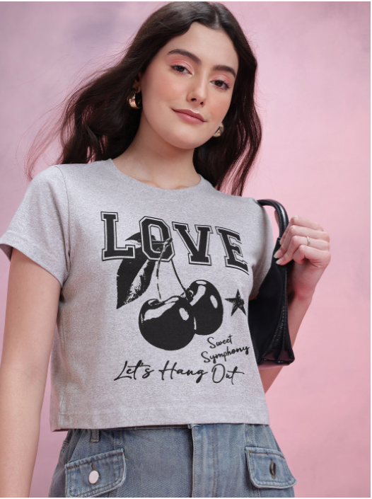 DressBerry Women Typography Printed Crop T-shirt