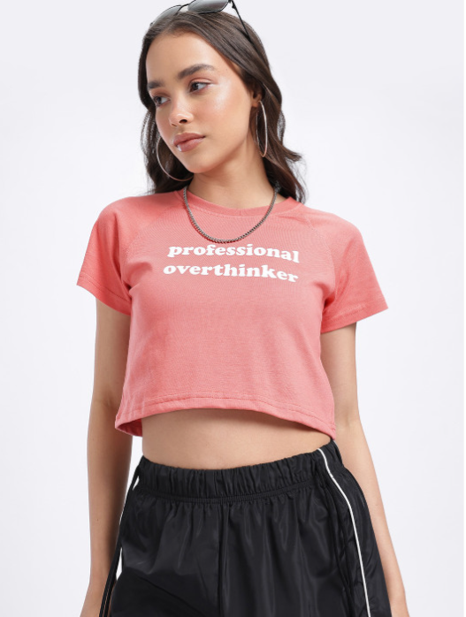 glitchez Typo Print Cropped T-shirt