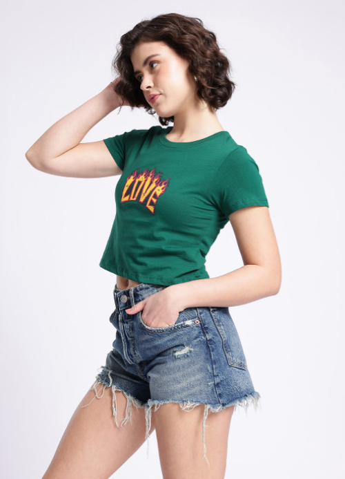 glitchez Typography Printed Crop T-shirt - Image 3