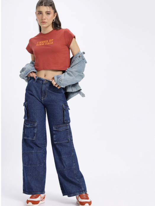 glitchez Typography Printed Crop T-shirt - Image 2