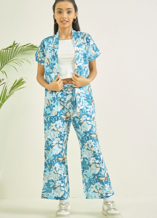 luyk Printed Shoulder Straps Sleeveless Top With Trouser And Jacket