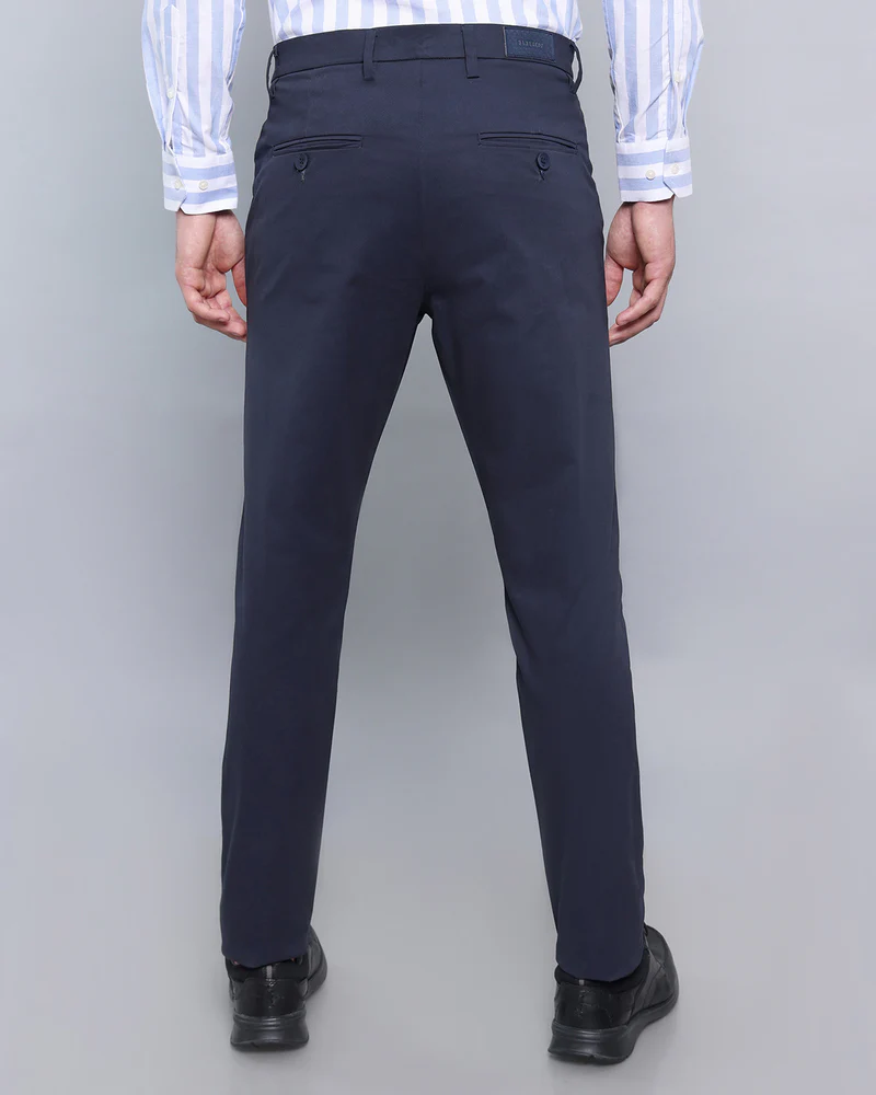 Midnight Navy Blue Stretch Cotton Chinos - Image 2