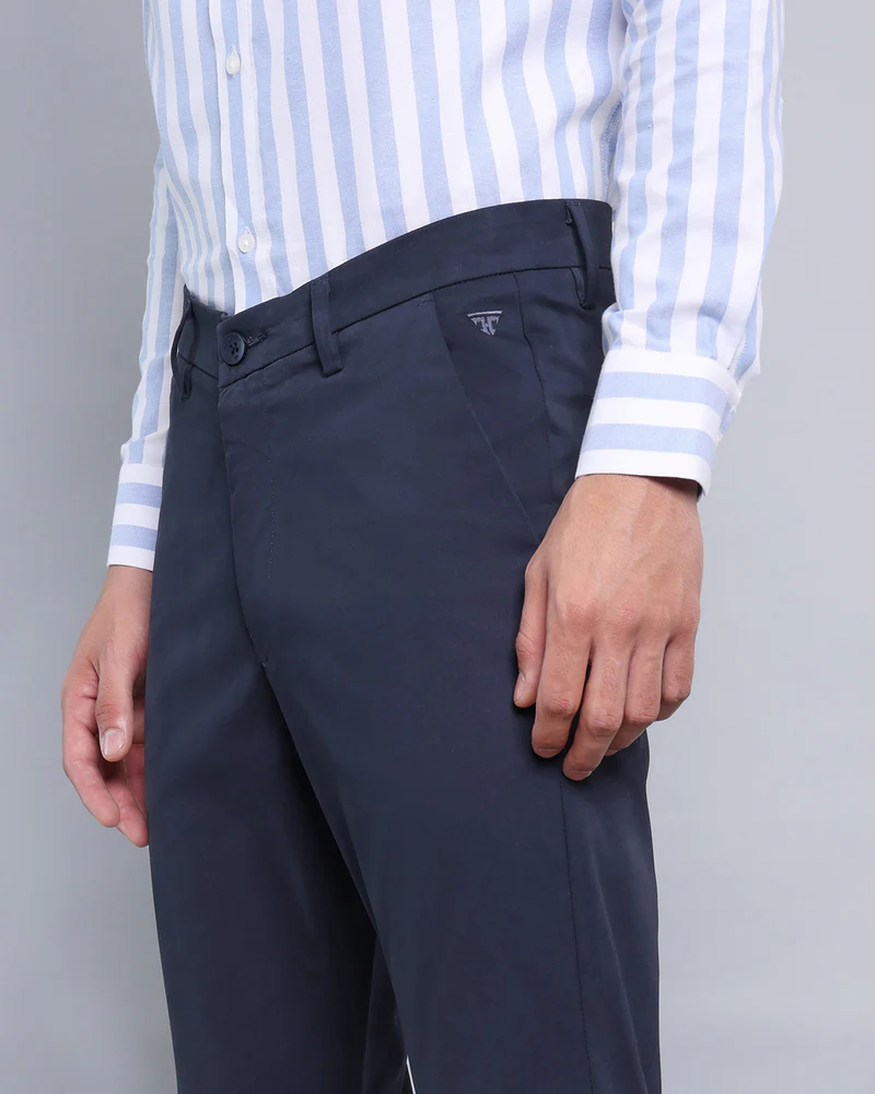 Midnight Navy Blue Stretch Cotton Chinos - Image 3